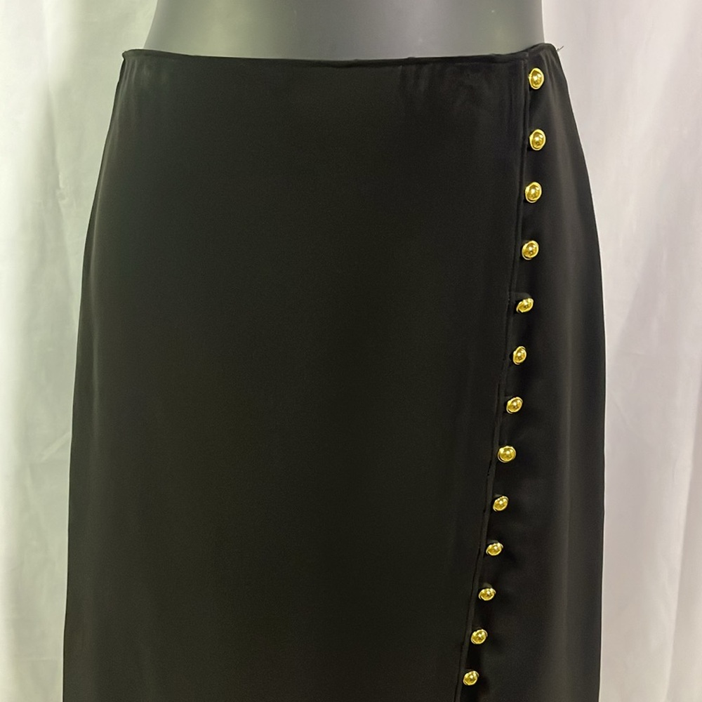 Talbots Black Gold Side Button A-Line Midi Skirt - Picture 4 of 15